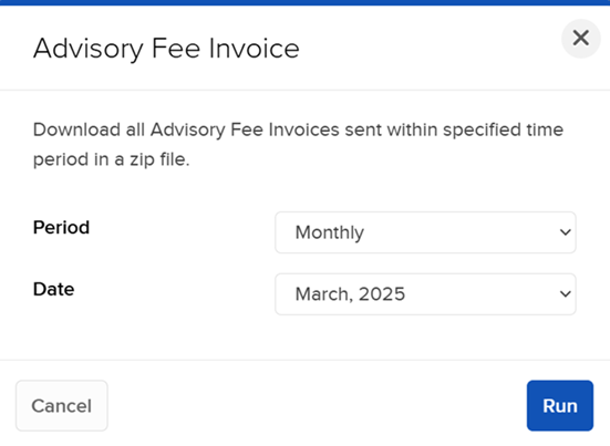 The advisory fee invoice report in advisor portal